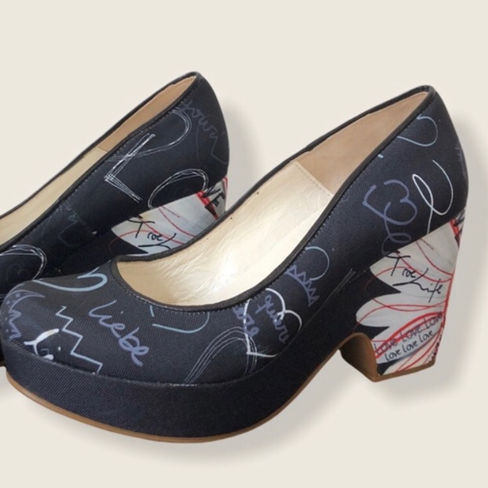 Desigual “Love” & Hearts Printed Block Heel Pump 8